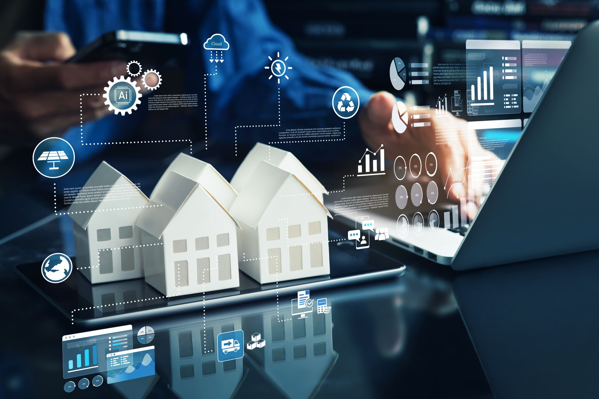 Property or real estate concepts with owner developer using innovation technology management. organization and forecasting kpi performance